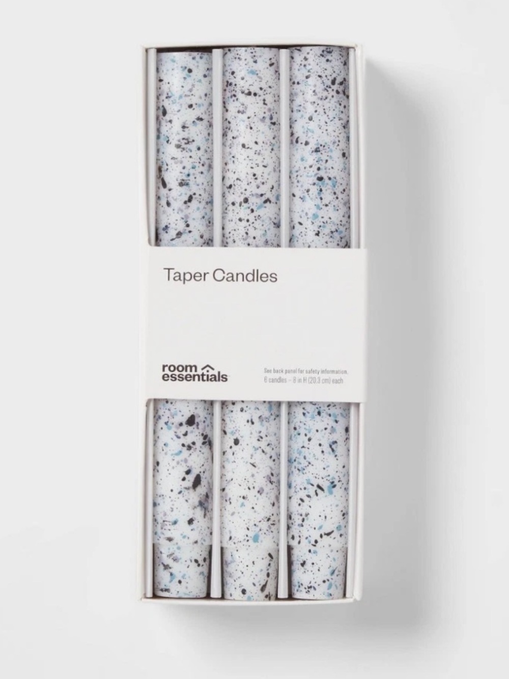 Taper Candles White w/Blue, Purple and Black Speckles - 6pk